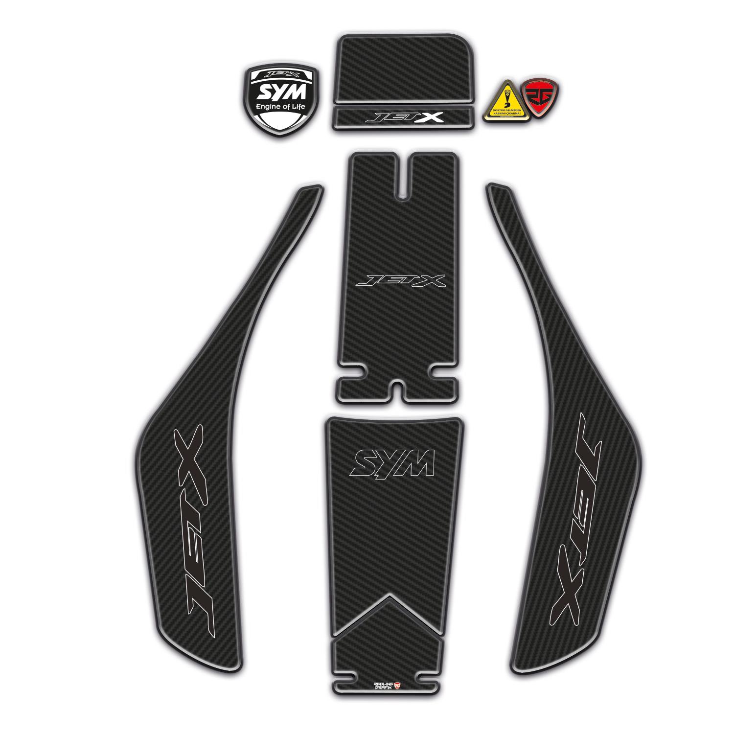 Redline Grafik SYM Jet X 125 Uyumlu Tank Pad Seti Karbon