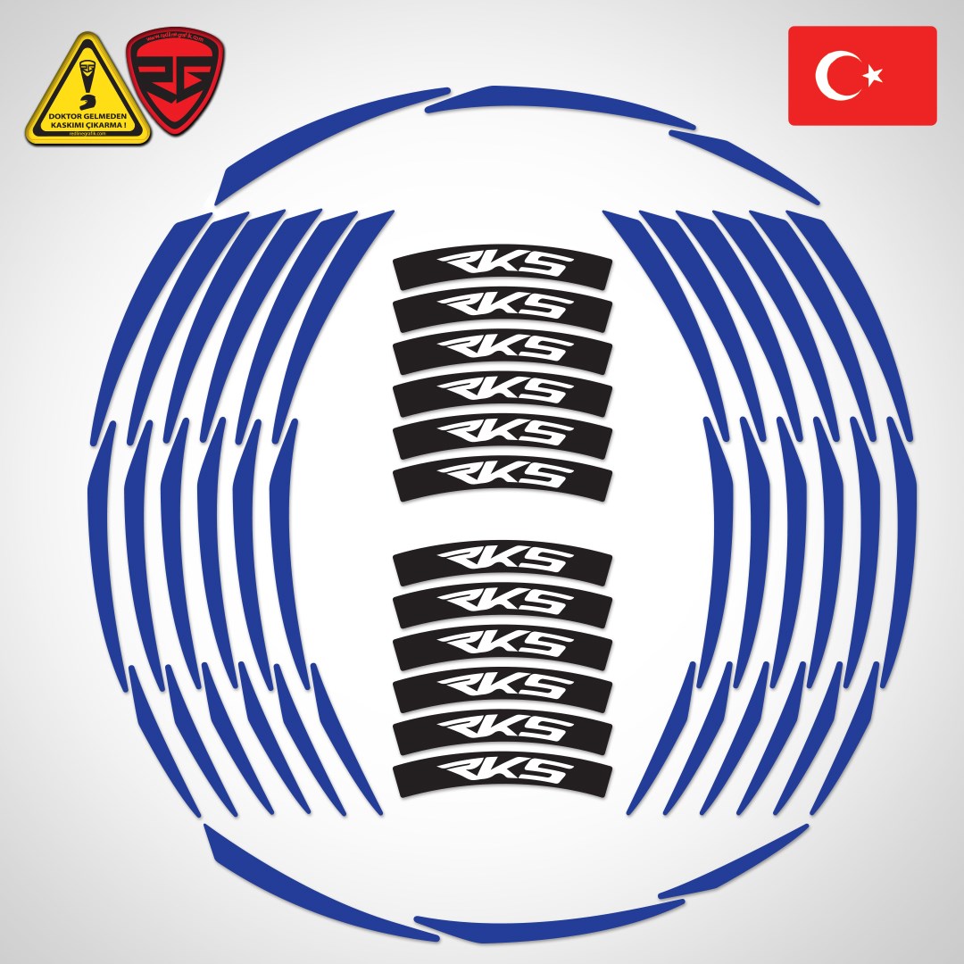 RKS Uyumlu Beyaz Yazılı 3 Parçalı Mavi Reflektif Jant Şeridi 