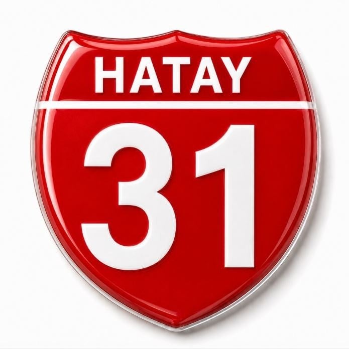 Redlinegrafik Hatay 31 Plaka Kodlu 3D Kabartmalı Araç 1 Adet Sticker Etiket Kırmızı  Beyaz