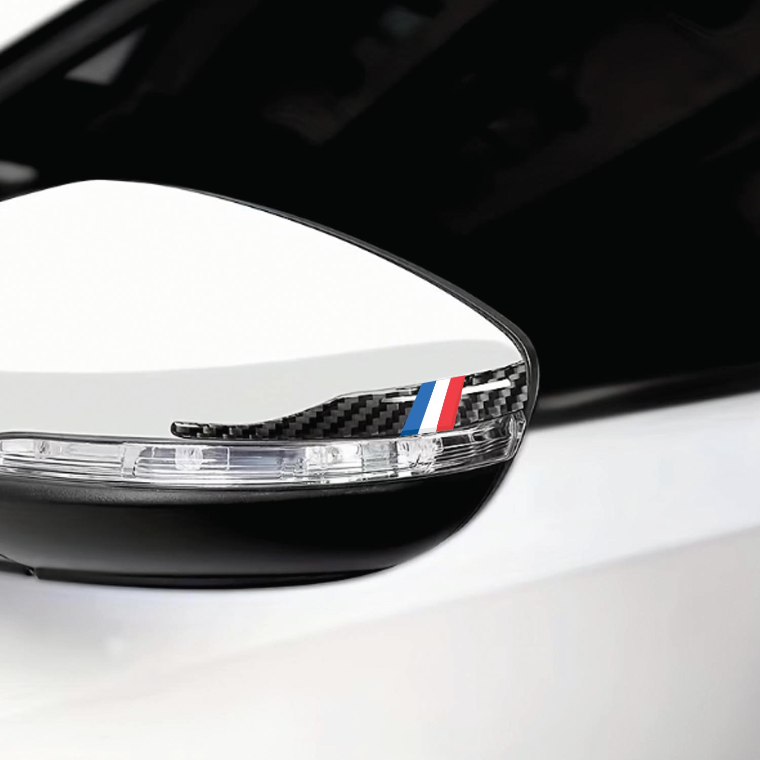 Karbon Desenli Fransız Bayraklı Dikiz Aynası Etiketi Dekoratif Çizik Önleyici 3D Kabartmalı Sticker 2 Adet Redlinegrafik