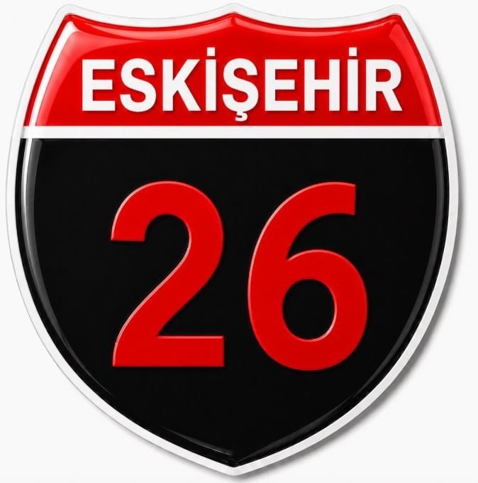 Redlinegrafik Eskişehir 26Plaka Kodlu 3D Kabartmalı Araç 1 Adet Sticker Etiket kırmızı siyah Renk