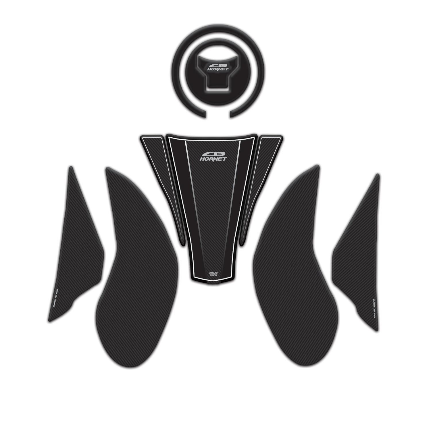 CB500 Hornet 2025 Model Karbon Tank Pad Yan pad Depo Kapak Pad Set 6 Parça Koruyucu Sticker Set Redlinegrafik