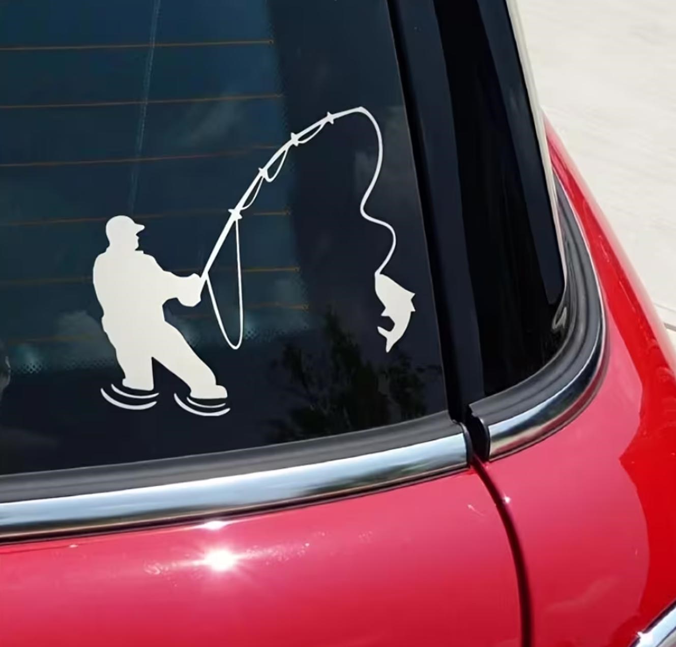 Redlinegrafik Balık Tutan Adam Beyaz Sticker 1 Adet