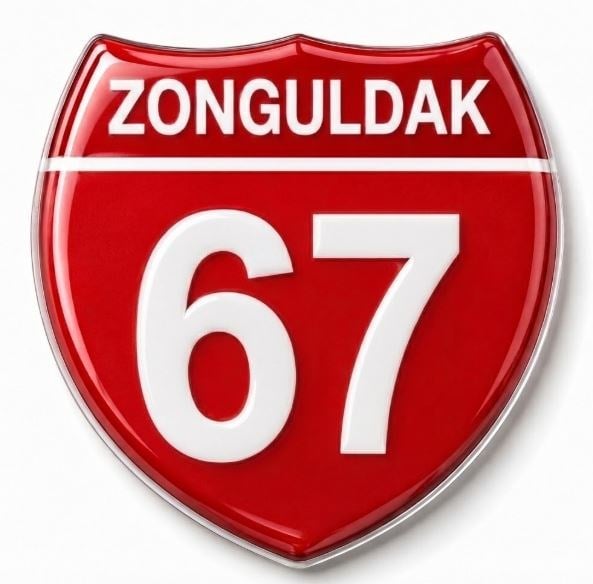 Redlinegrafik 67 Zonguldak Plaka Kodlu 3D Kabartmalı Araç 1 Adet Sticker Etiket Kırmızı  Beyaz
