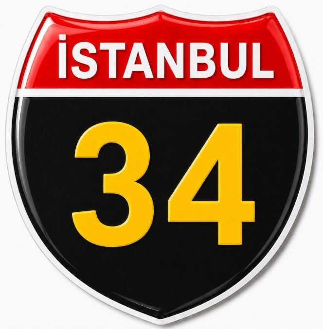 Redlinegrafik İstanbul 34Plaka Kodlu 3D Kabartmalı Araç 1 Adet Sticker Etiket sarı siyah Renk