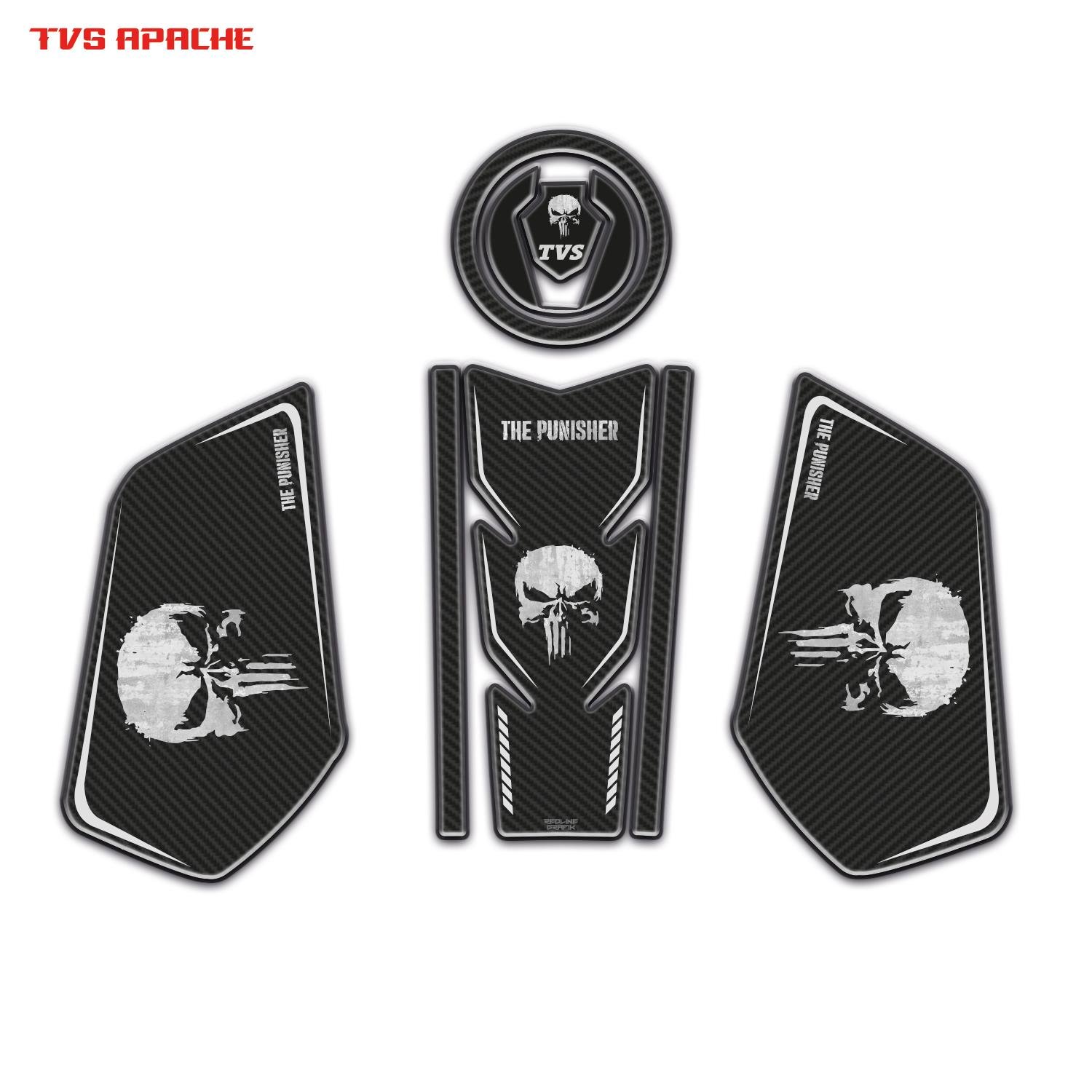 TVS Apache Uyumlu Tank Pad Set Punisher Edition Redlinegrafik Edition