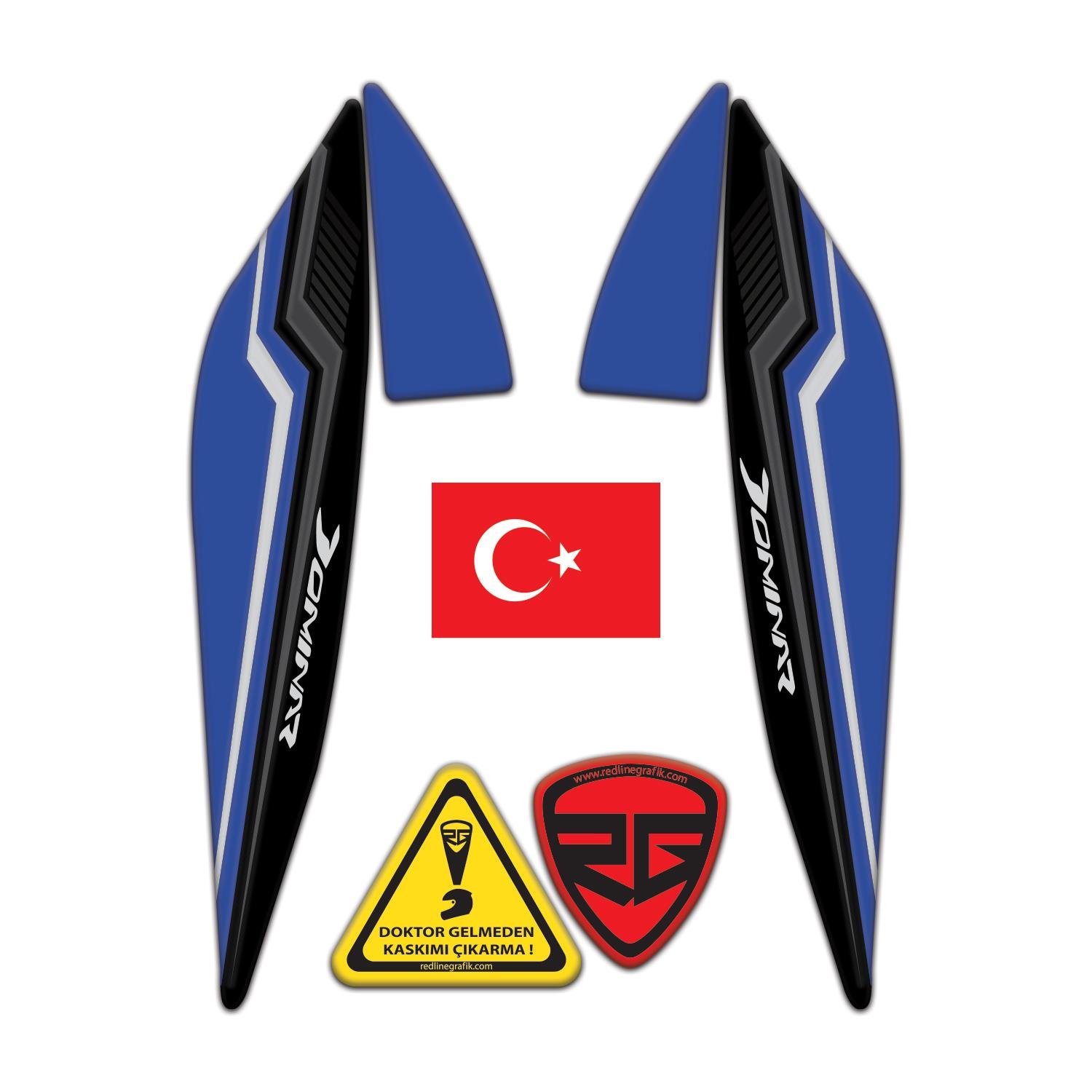 Bajaj Dominar D250 - 400 Far üstü Kafa Grenaj Sticker 4 Parça Set Siyah Mavi Redlinegrafik 