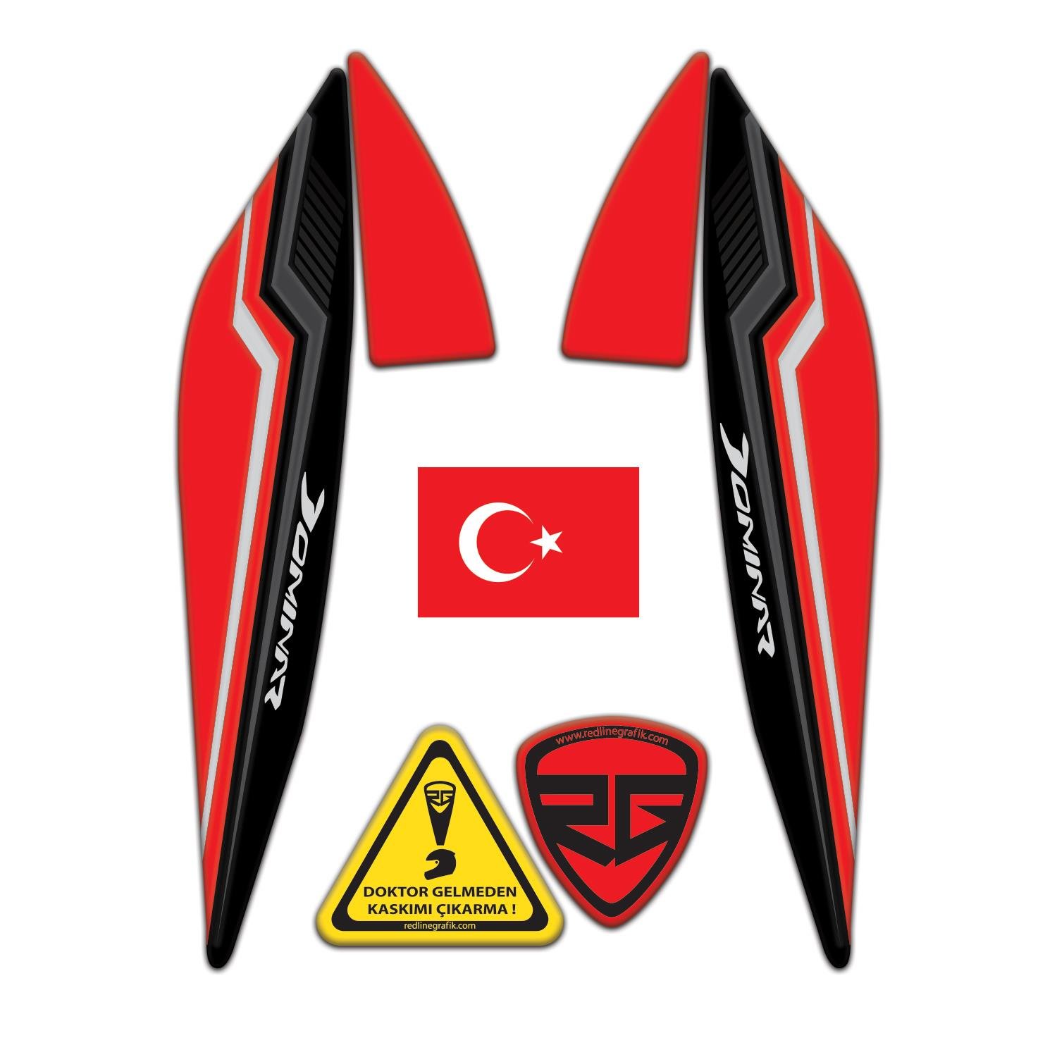 Bajaj Dominar D250 - 400 Far üstü Kafa Grenaj Sticker Set Siyah Kırmızı Redlinegrafik 