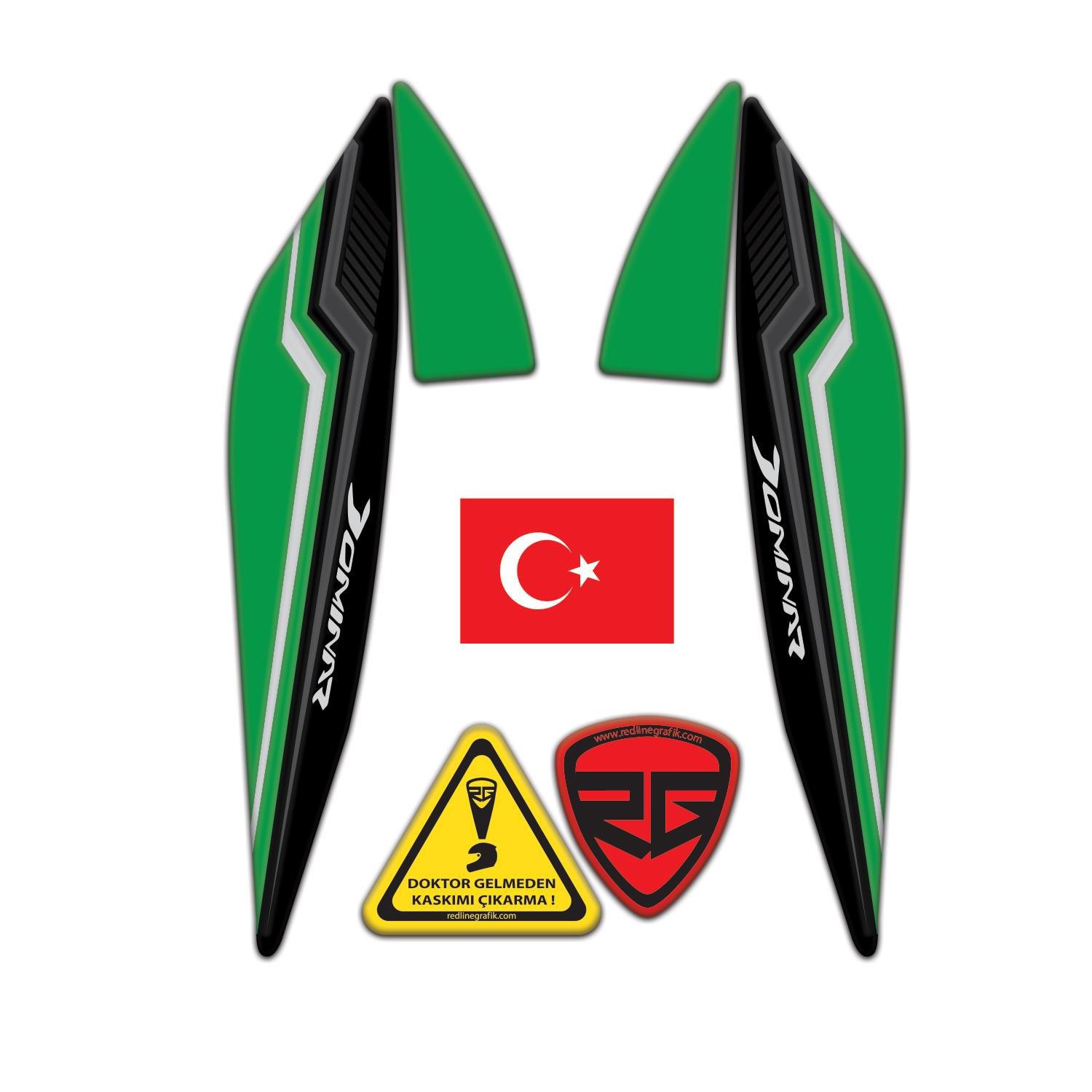 Bajaj Dominar D250 - 400 Far üstü Kafa Grenaj Sticker 4 Parça Set Siyah Yeşil Redlinegrafik 