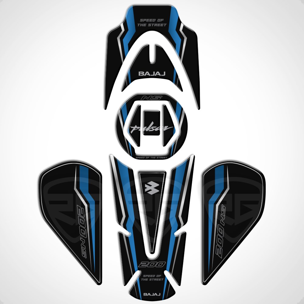 Bajaj Pulsar NS 200 2011-2020 Uyumlu Tank Pad Set Dark Water Serisi Siyah-Mavi