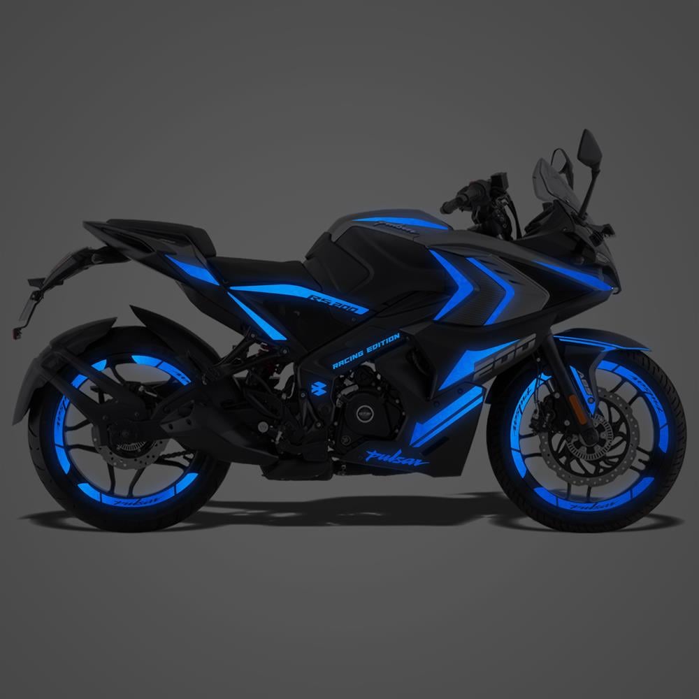 Bajaj Pulsar RS 200 Full Sticker Set Custom Neon Mavi