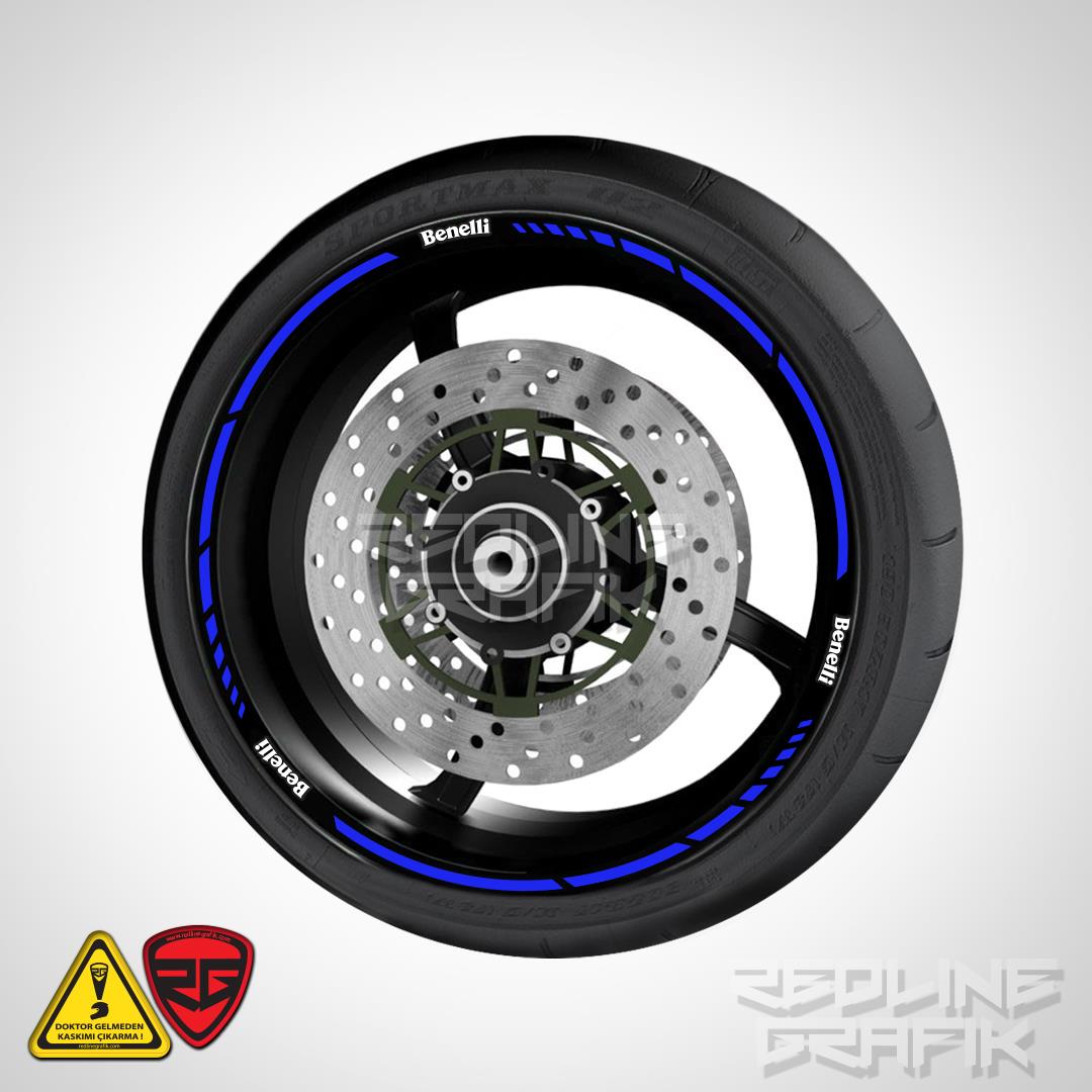 Benelli Yazılı Reflektif Mavi Jant Şeridi Redlinegrafik