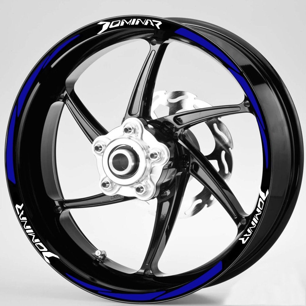 Beyaz Dominar Yazılı 3 Parçalı Reflektif Mavi Jant Şeridi