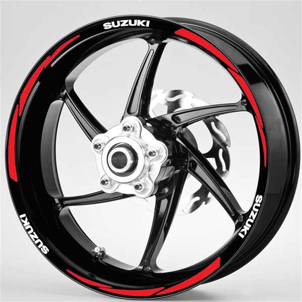 Beyaz Kırmızı SuzukiYazılı 3 Parçalı Reflektif Beyaz Jant Şeridi