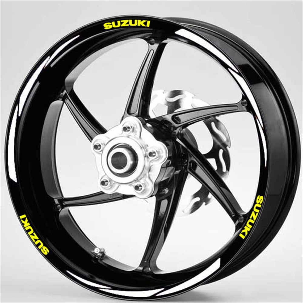 Beyaz Sarı Suzuki Yazılı 3 Parçalı Reflektif Jant Şeridi