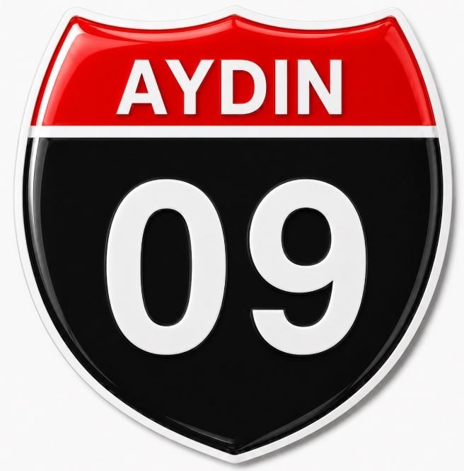 Redlinegrafik Aydın 09Plaka Kodlu 3D Kabartmalı Araç 1 Adet Sticker Etiket siyah beyaz  Renk