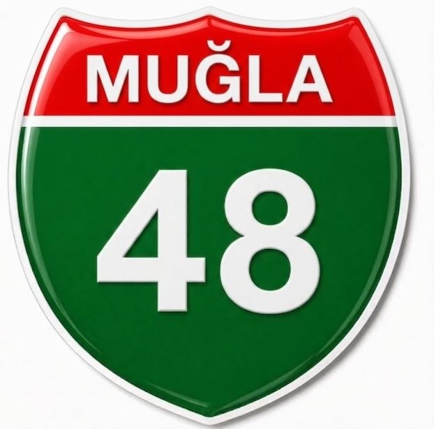 Redlinegrafik Muğla 48Plaka Kodlu 3D Kabartmalı Araç 1 Adet Sticker Etiket yeşil beyaz Renk