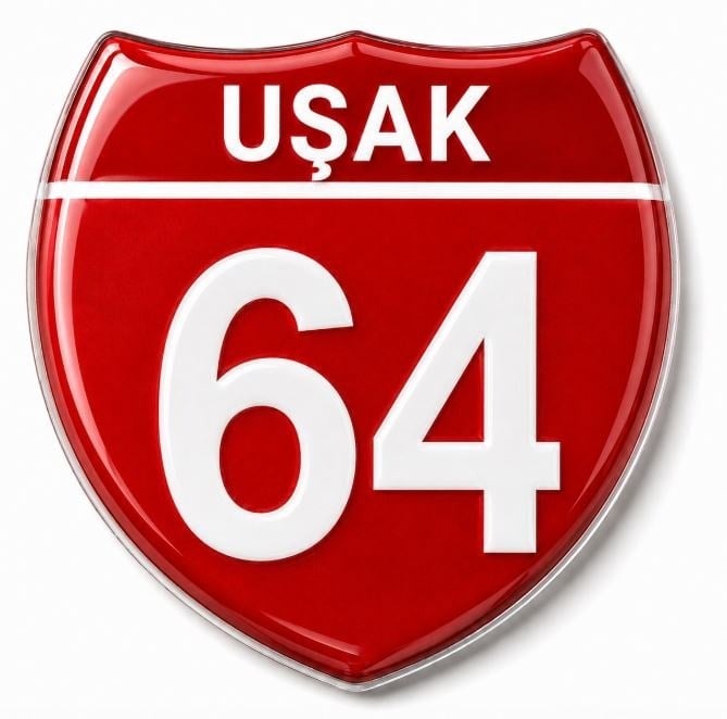 Redlinegrafik 64 Uşak Plaka Kodlu 3D Kabartmalı Araç 1 Adet Sticker Etiket Kırmızı  Beyaz