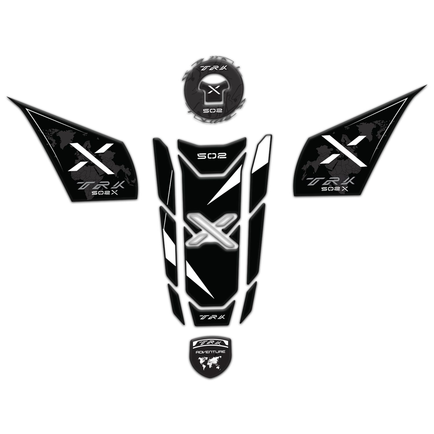 Redlinegrafik Benelli Trk 502 X Uyumlu  Siyah Beyaz Tank pad  Yan Pad Depo Kapak Set