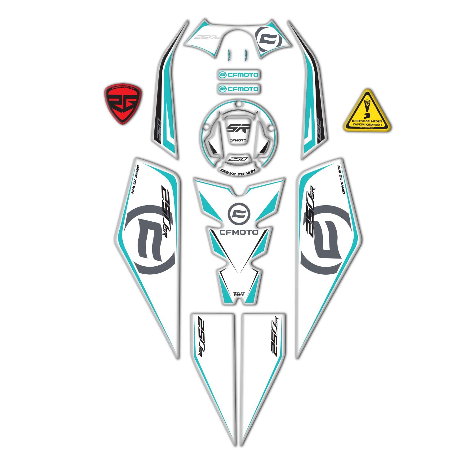 Cf moto 250 SR Full Sticker Pad Set Mavi Beyaz