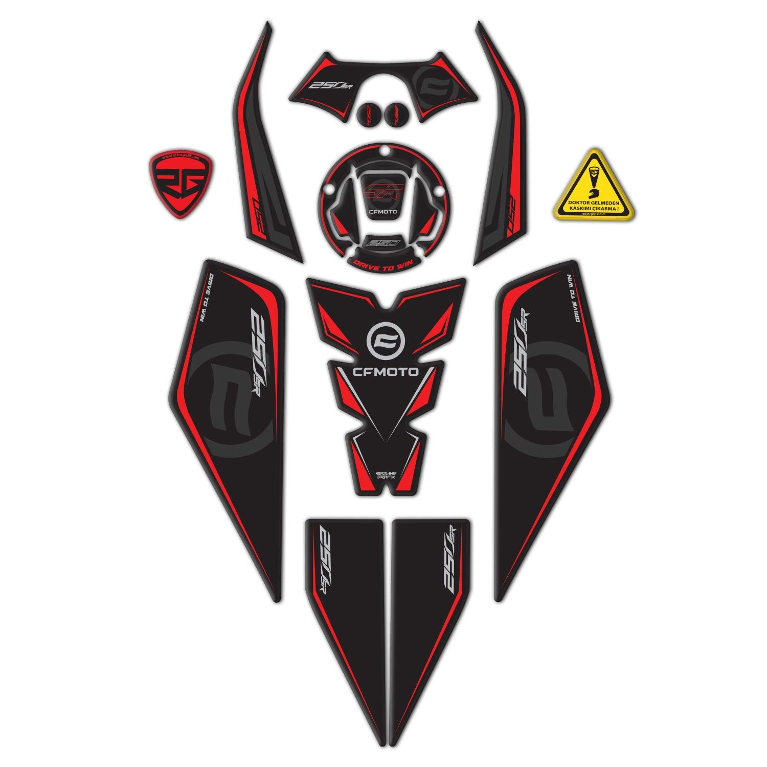 Cf moto 250 SR Full Sticker Pad Set Siyah Kırmızı
