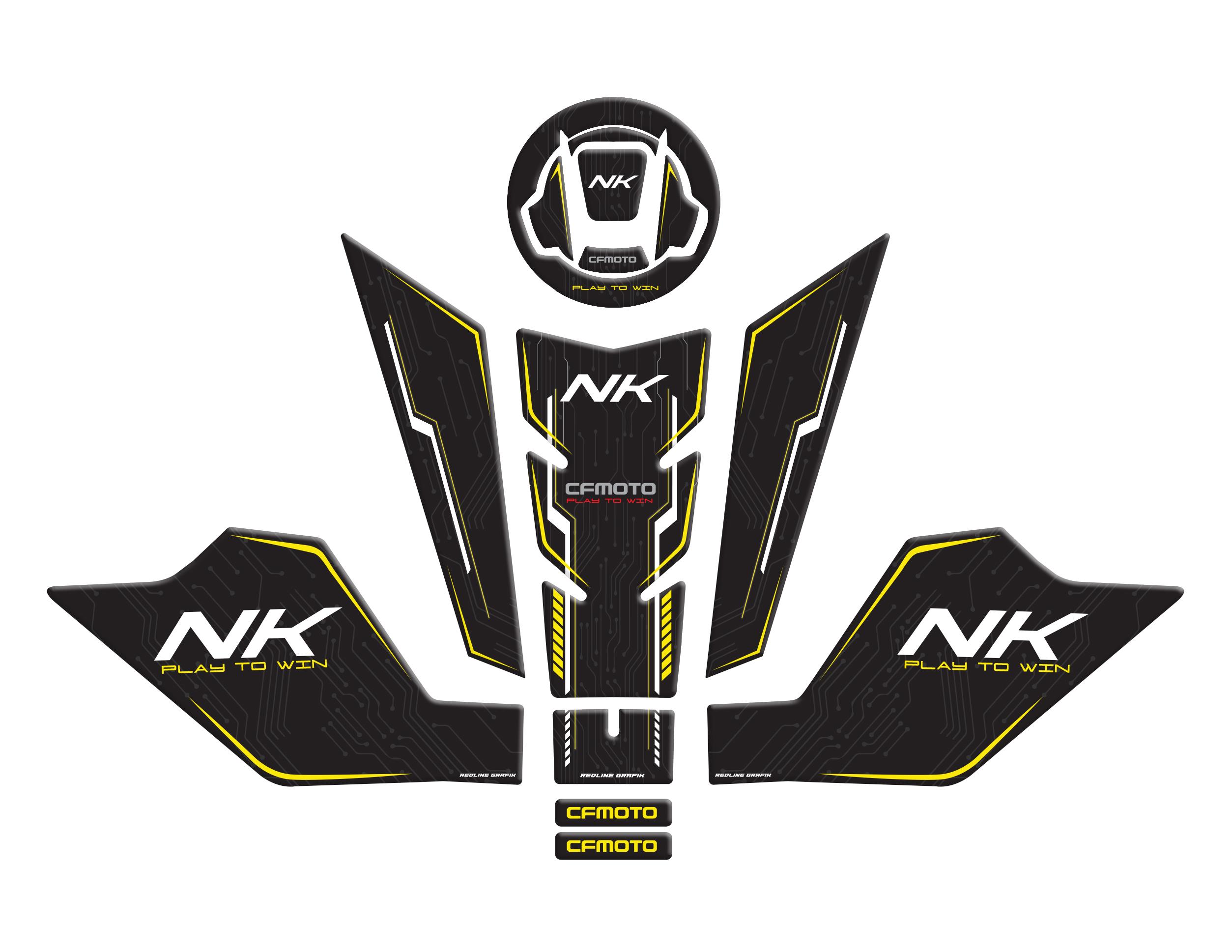 Cf Moto NK 250 2023 Uyumlu Tank Pad Seti Sarı Siyah Redlinegrafik