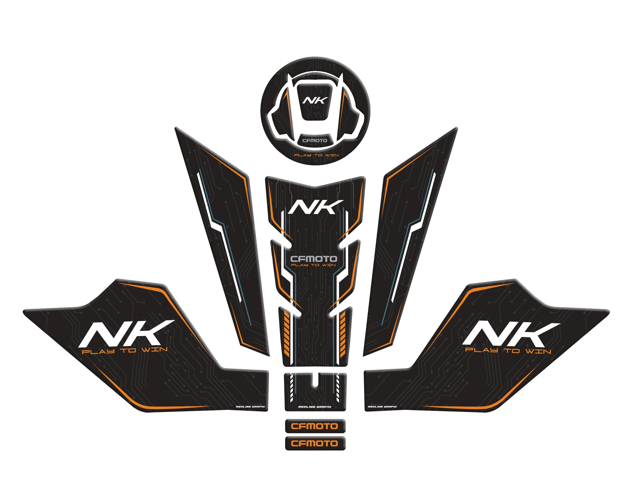Cf Moto NK 250 2023 Uyumlu Tank Pad Seti Turuncu Siyah Redlinegrafik