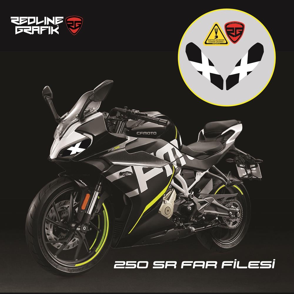 CFMOTO 250SR X Siyah Beyaz Far Sticker Far Gözü Far Filesi