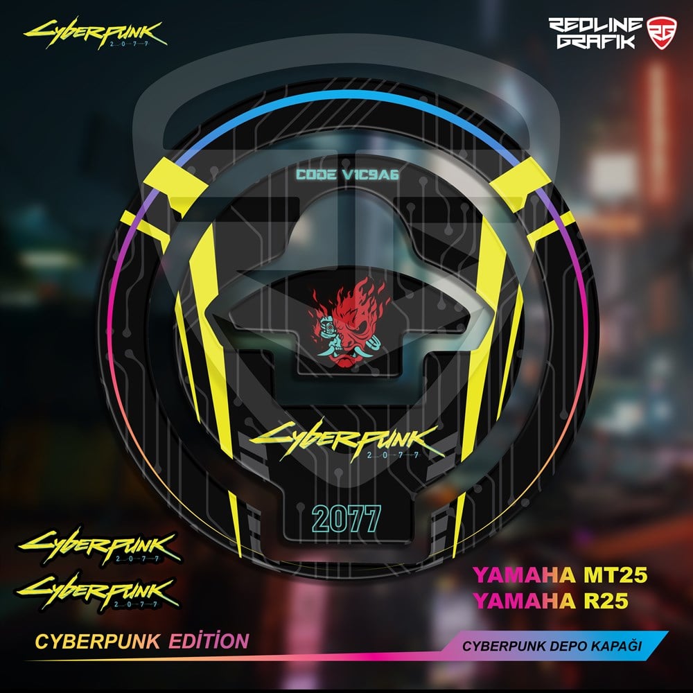 Cyberpunk Depo Kapak Pad YAMAHA MT25-R25 Özel Seri Special Edition Redline Grafik