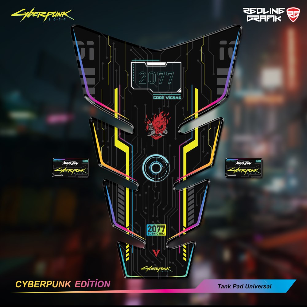 Cyberpunk Tank Pad Motorsiklet Universal Özel Seri Special Edition Redline Grafik
