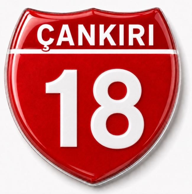 Redlinegrafik Çankırı 18 Plaka Kodlu 3D Kabartmalı Araç 1 Adet Sticker Etiket Kırmızı  Beyaz