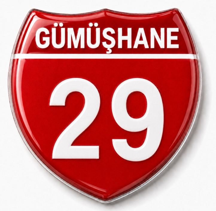 Redlinegrafik Gümüşhane 29 Plaka Kodlu 3D Kabartmalı Araç 1 Adet Sticker Etiket Kırmızı  Beyaz