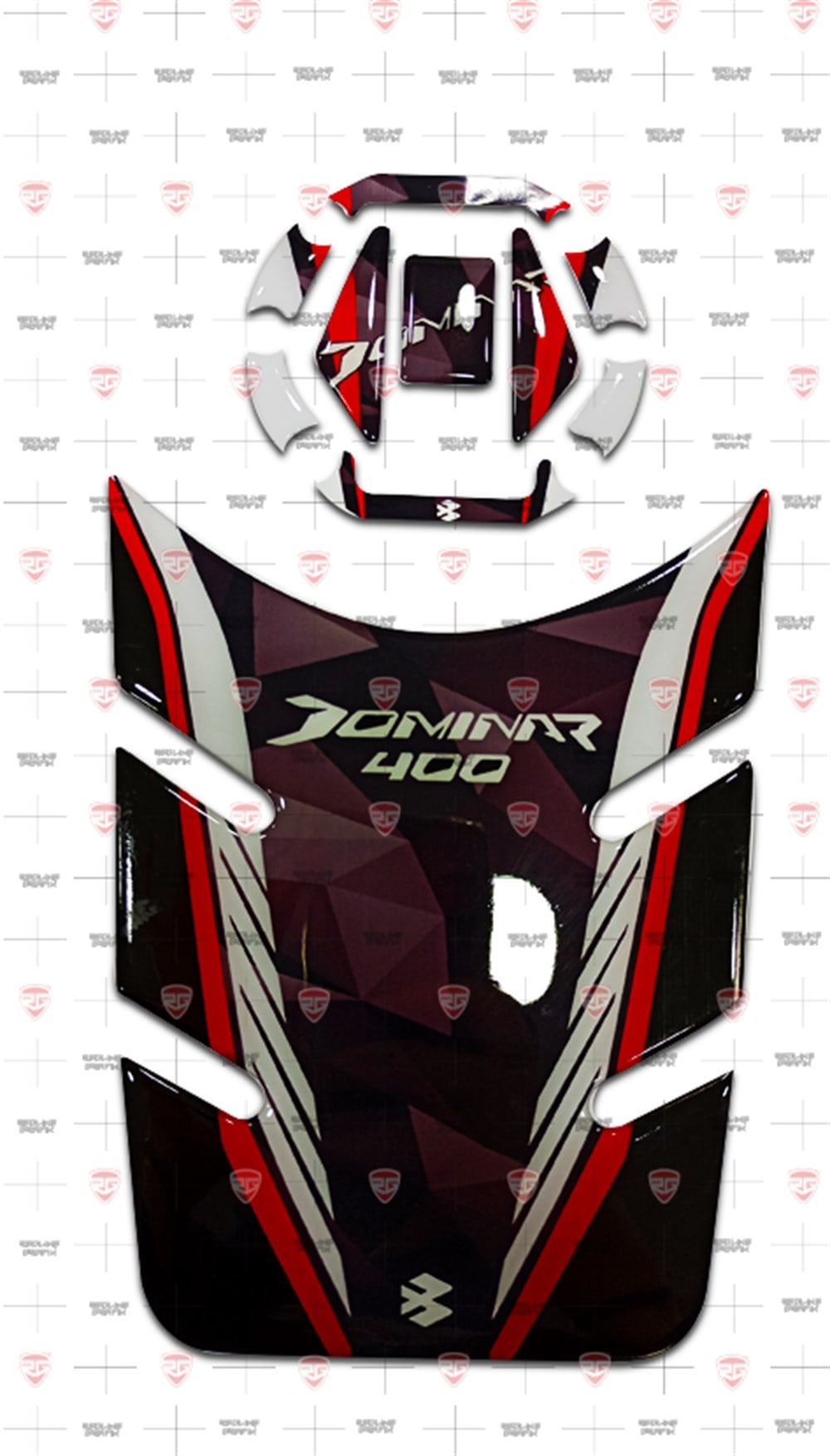 Dominar Tank Pad Depo Kapak Sticker Kırmızı-Siyah