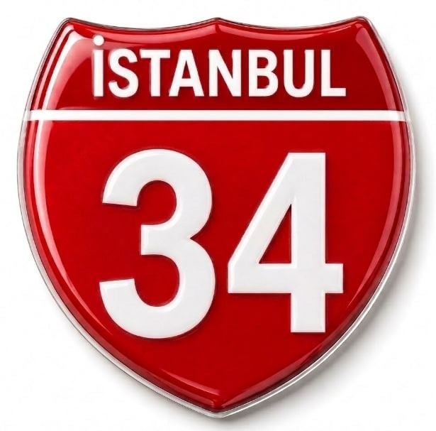 Redlinegrafik İstanbul 34 Plaka Kodlu 3D Kabartmalı Araç 1 Adet Sticker Etiket Kırmızı  Beyaz