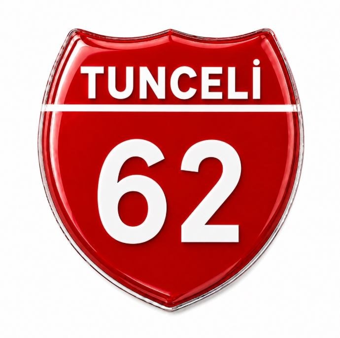 Redlinegrafik 62 Tunceli Plaka Kodlu 3D Kabartmalı Araç 1 Adet Sticker Etiket Kırmızı  Beyaz