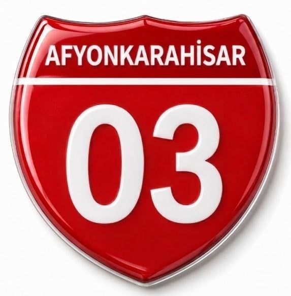 Redlinegrafik Afyonkarahisar 03 Plaka Kodlu 3D Kabartmalı Araç 1 Adet Sticker Etiket Kırmızı  Beyaz
