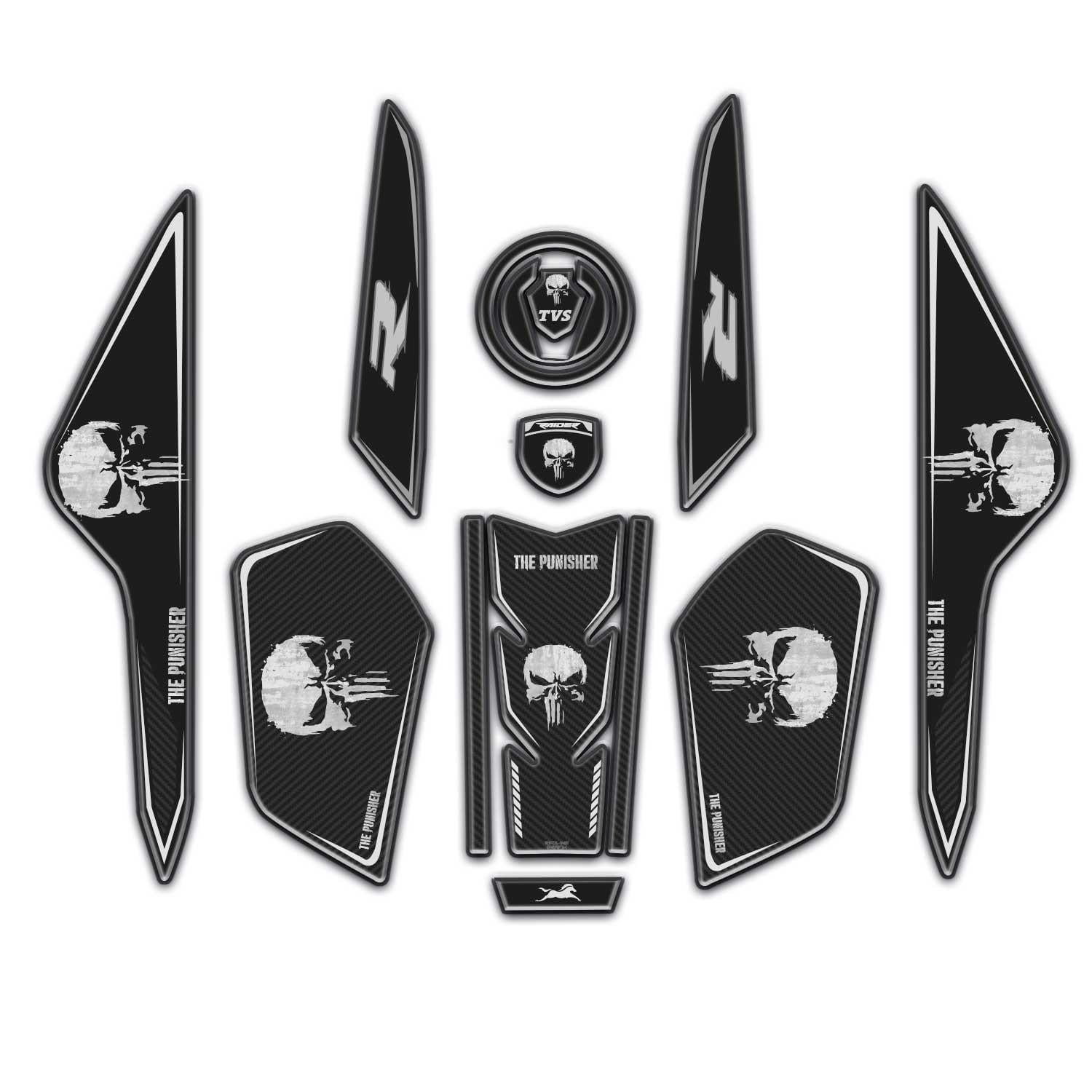  TVS Raider Punisher Tank Pad Kuyruk Pad Kafa Pad Sticker Seti Full Redlinegrafik
