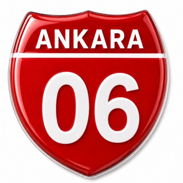 Redlinegrafik Ankara 06 Plaka Kodlu 3D Kabartmalı Araç 1 Adet Sticker Etiket Kırmızı  Beyaz