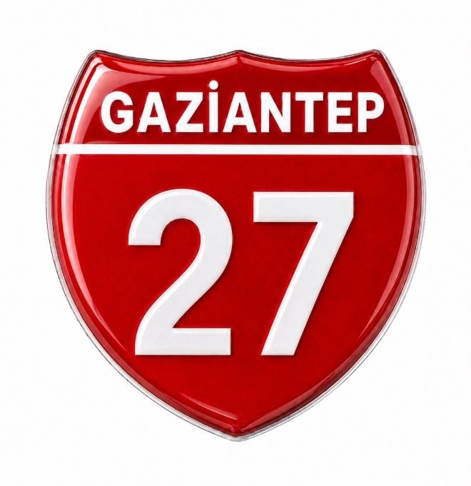 Redlinegrafik Gaziantep 27 Plaka Kodlu 3D Kabartmalı Araç 1 Adet Sticker Etiket Kırmızı  Beyaz
