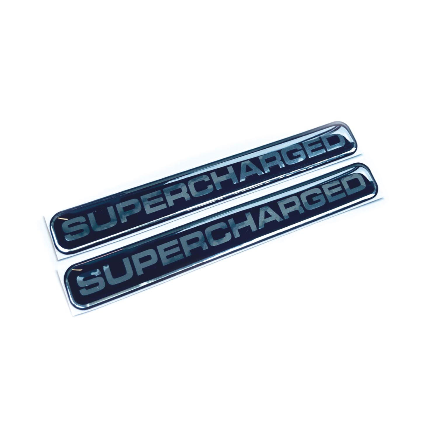 SuperCharged Yazılı Gümüş Siyah 3D 2 Adet Sticker Redlinegrafik