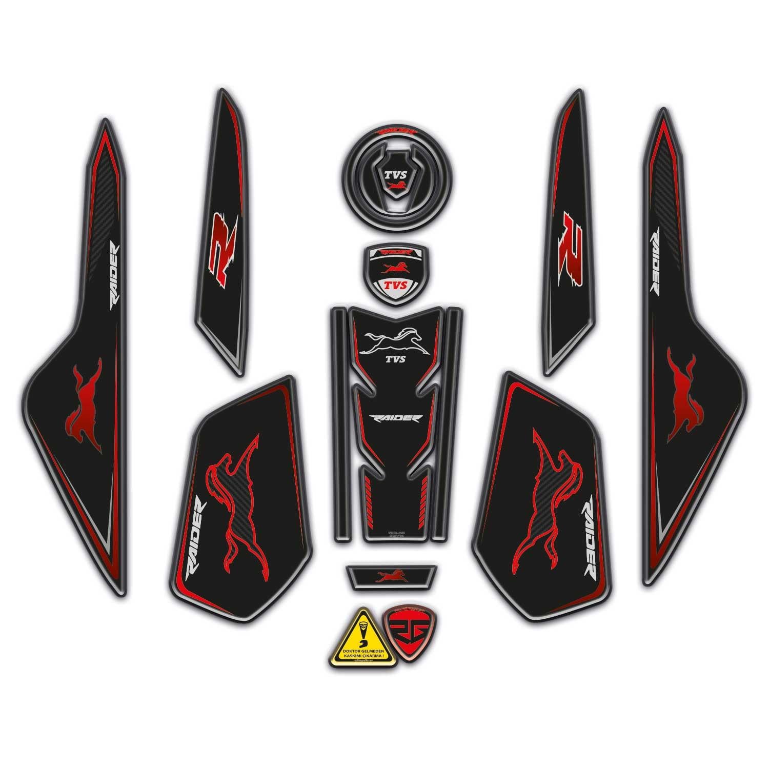  TVS Raider Kırmızı Siyah Tank Pad Kuyruk Pad Kafa Pad Sticker Seti Full Redlinegrafik