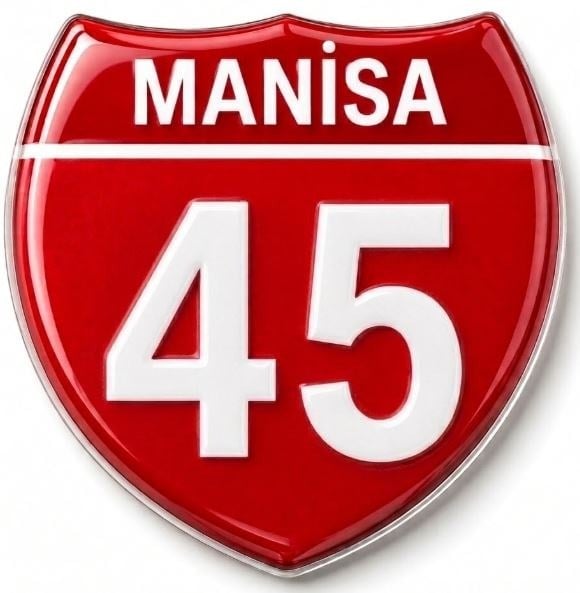 Redlinegrafik 45 Manisa Plaka Kodlu 3D Kabartmalı Araç 1 Adet Sticker Etiket Kırmızı  Beyaz