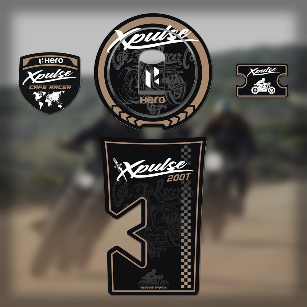 Hero Xpulse 200T Siyah bej Tank Pad Set Sticker