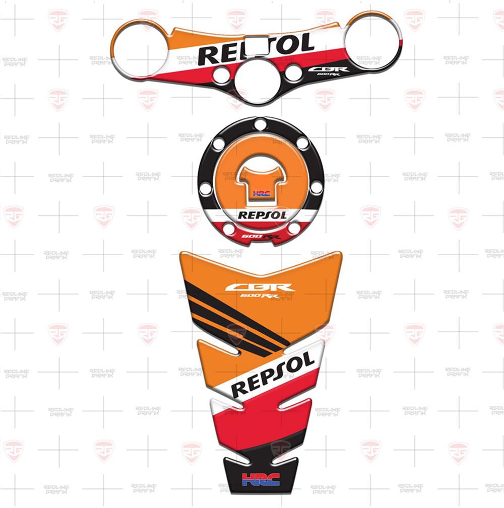 Honda 600RR 2007-2017 Repsol Tank Pad Depo Kapak Gidon Pad Set 3'lü Set