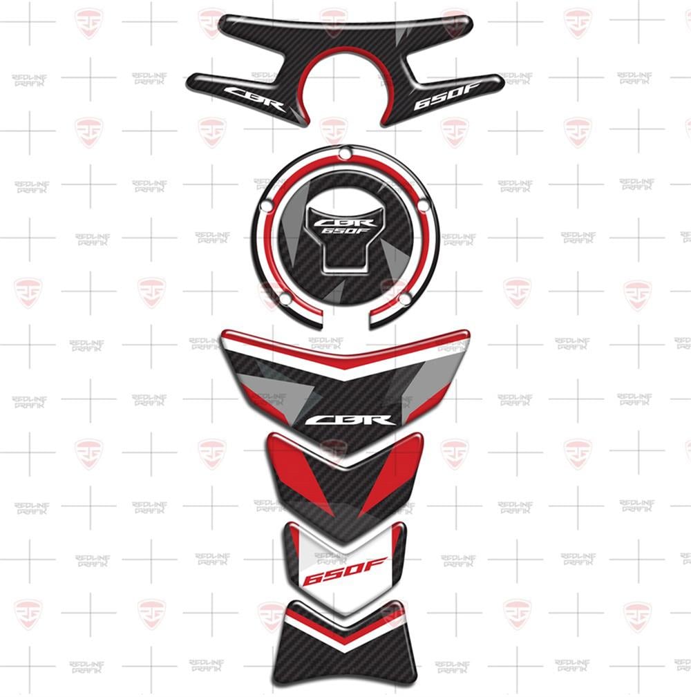 Honda CBR 650F  Karbon Kırmızı Siyah Tank Pad Depo Kapak Mesnet Pad Gidon Pad Set 