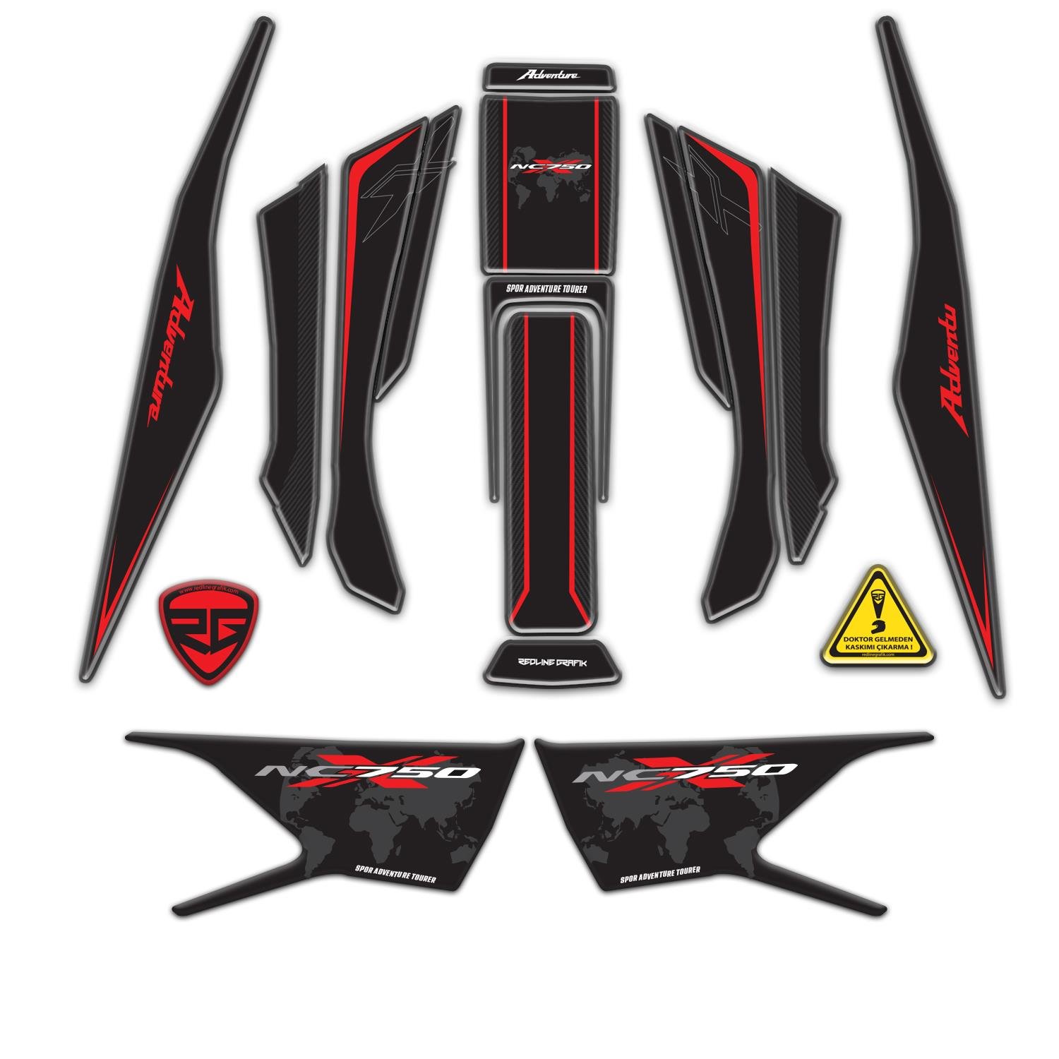 Honda NC750X 2021 - 2023 17 Parça Uyumlu Kırmızı Siyah Tank Pad  Yan Pad Kafa Pad Set