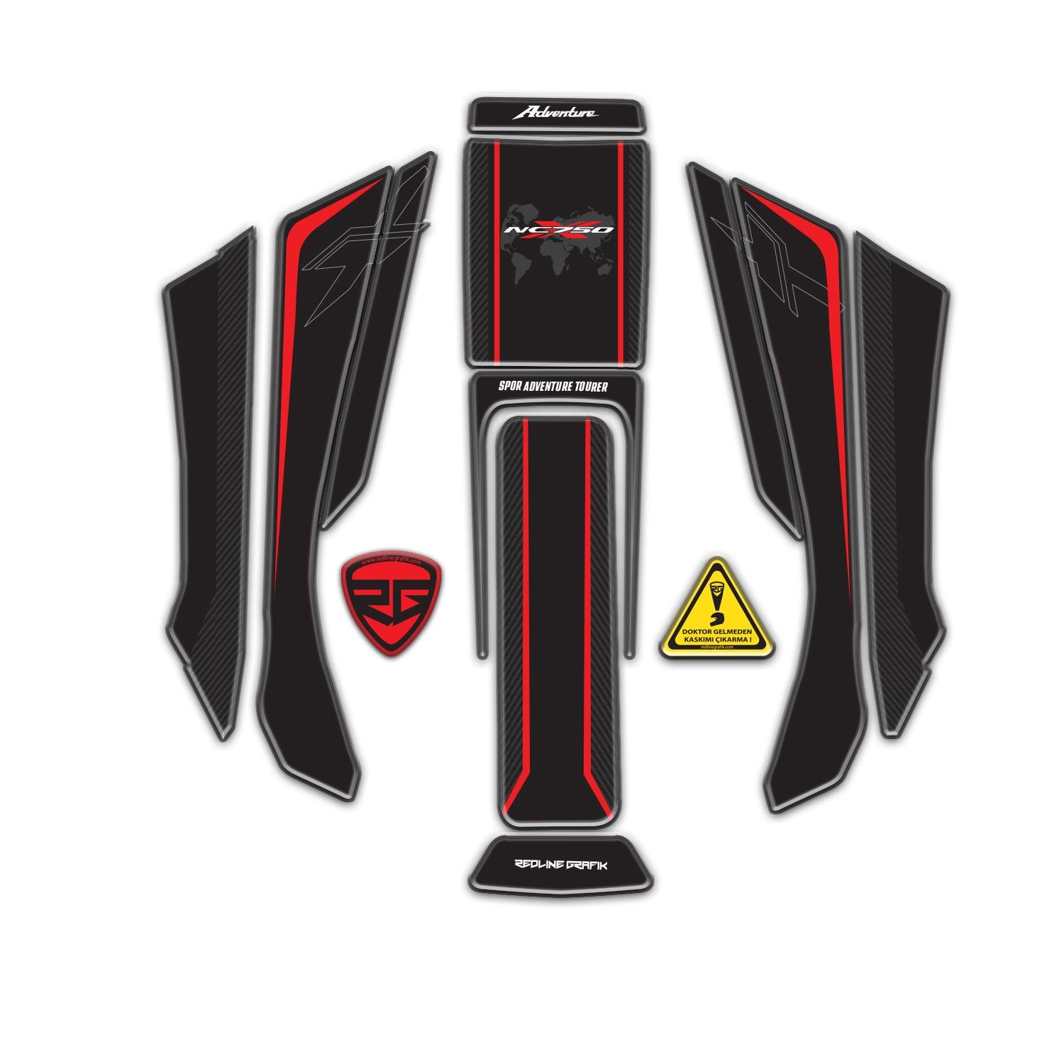 Honda NC750X 2021 - 2023 17 Parça Uyumlu Karbon Kırmızı Tank Pad Redlinegrafik