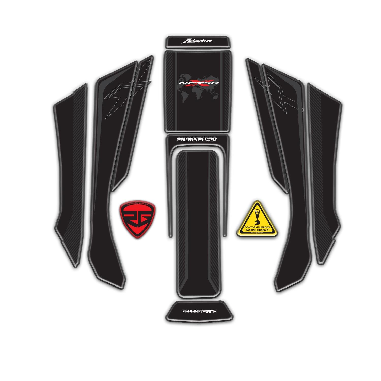 Honda NC750X 2021 - 2023 17 Parça Uyumlu Karbon SiyahTank Pad Redlinegrafik