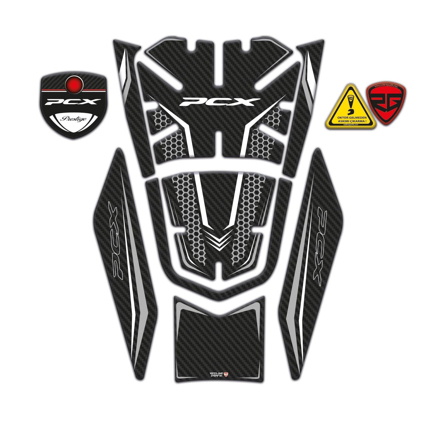 Honda Pcx 125 2021-2023 Uyumlu Tank Pad Karbon Beyaz Redlinegrafik