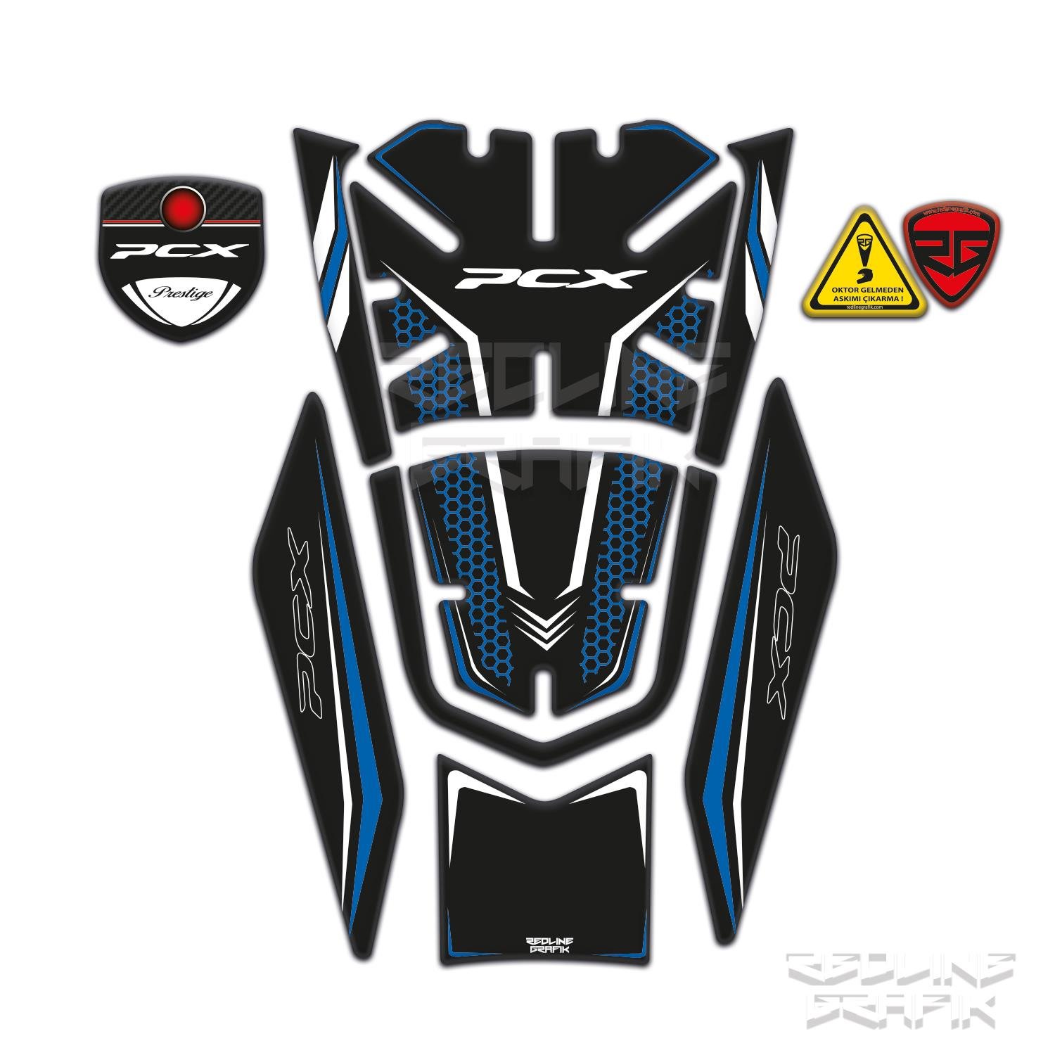 Honda Pcx 125 2021-2023 Uyumlu Tank Pad Mavi Siyah Redlinegrafik